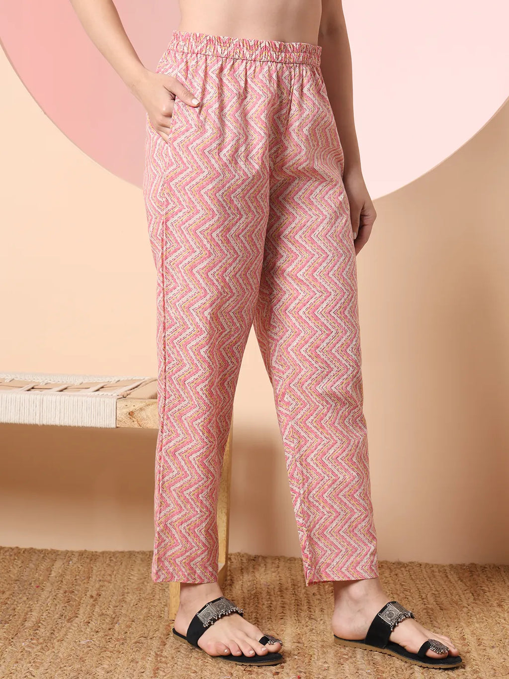 Yufta Cream And Peach Pure Cotton Yuck Design Kurta Dupatta Set With Pants | Grocsy