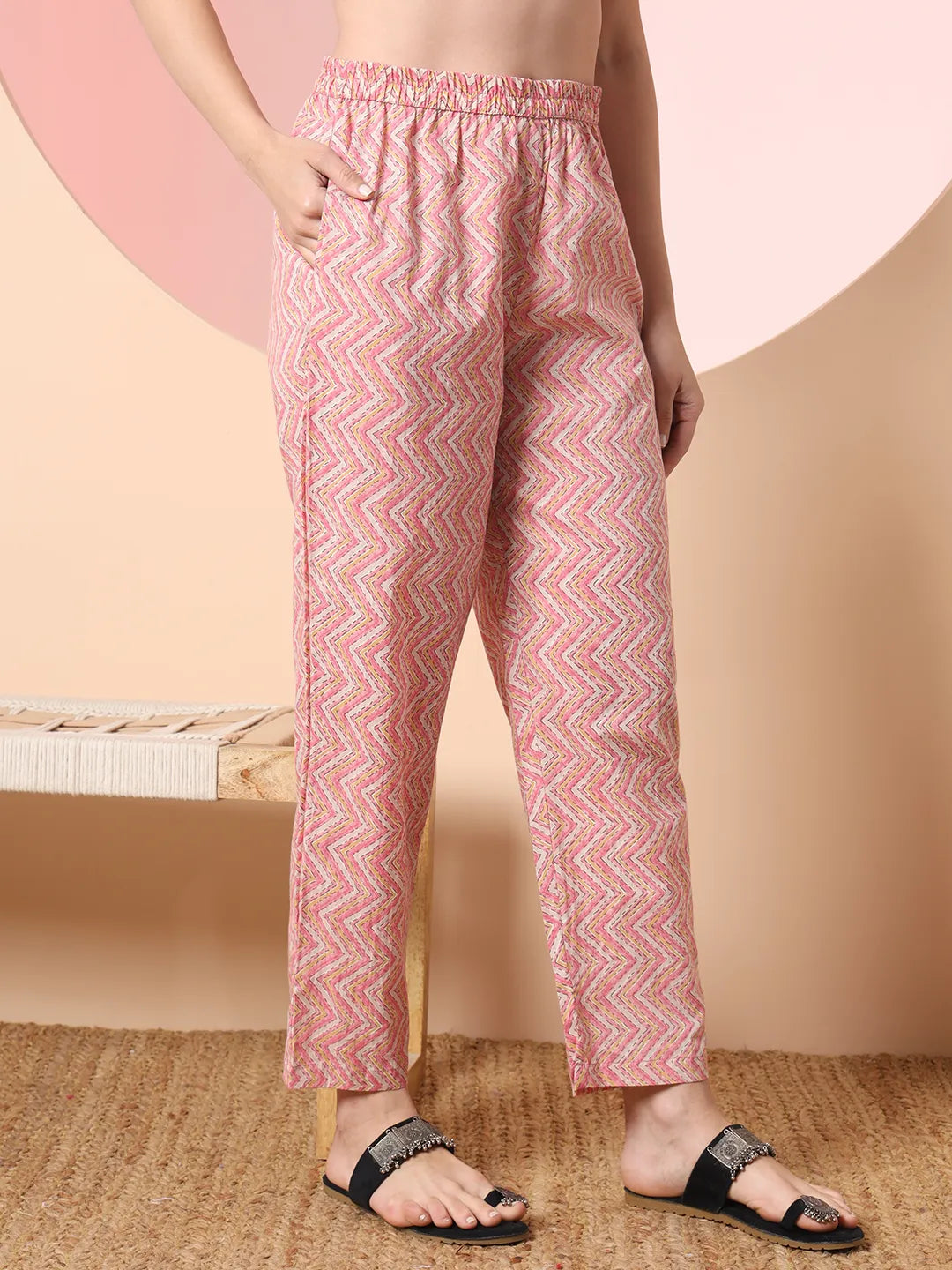 Yufta Cream And Peach Pure Cotton Yuck Design Kurta Dupatta Set With Pants | Grocsy