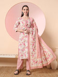 Yufta Cream And Peach Pure Cotton Yuck Design Kurta Dupatta Set With Pants | Grocsy