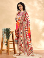 Yufta Cream And Pink Silk Crepe Sequins Work Straight Kurta Dupatta Pant Set | Grocsy