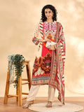 Yufta Cream And Pink Silk Crepe Sequins Work Straight Kurta Dupatta Pant Set | Grocsy