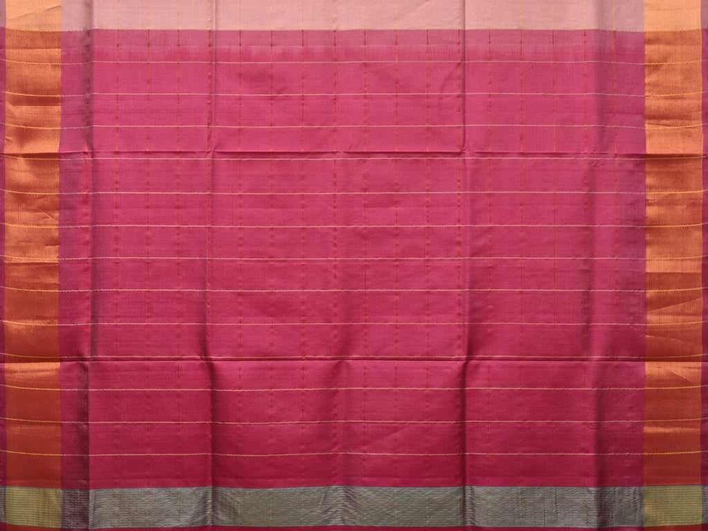 Cream and Pink Uppada Silk Handloom Saree with Checks and Contrast Pallu Design - Global Threads | Grocsy