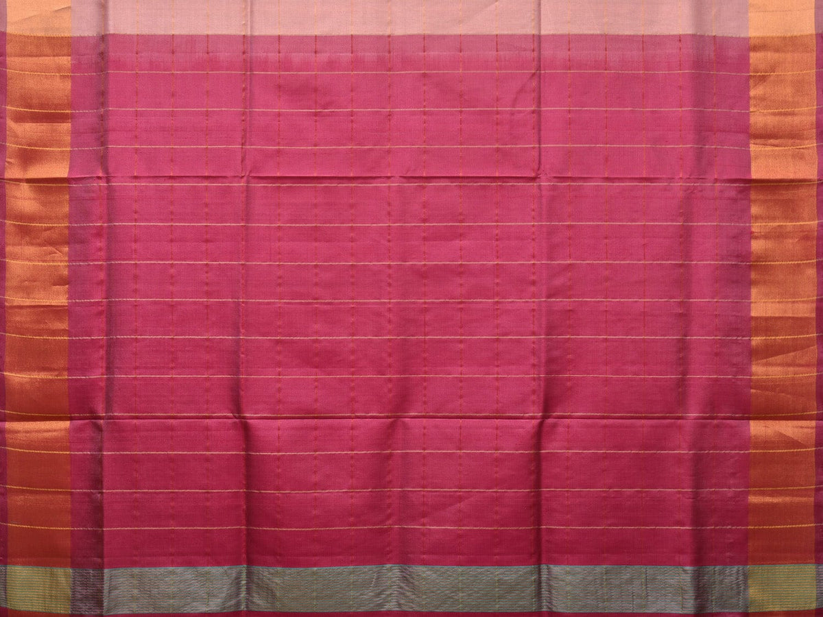 Cream and Pink Uppada Silk Handloom Saree with Checks and Contrast Pallu Design - Global Threads | Grocsy
