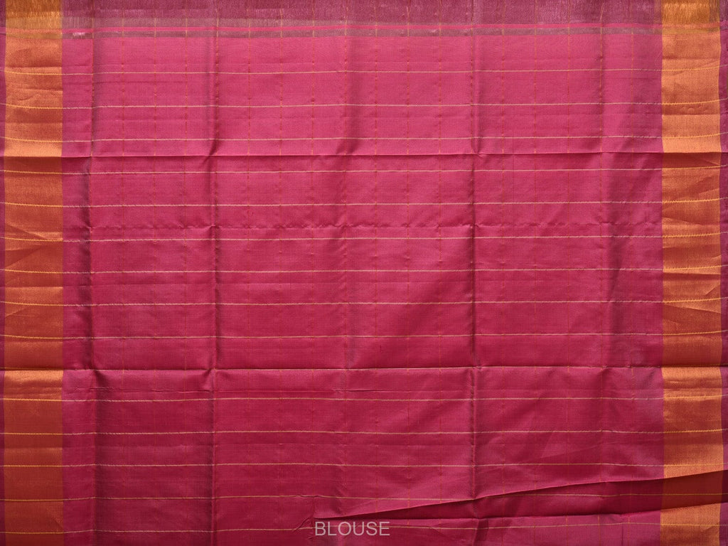Cream and Pink Uppada Silk Handloom Saree with Checks and Contrast Pallu Design - Global Threads | Grocsy