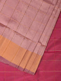 Cream and Pink Uppada Silk Handloom Saree with Checks and Contrast Pallu Design - Global Threads | Grocsy