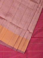 Cream and Pink Uppada Silk Handloom Saree with Checks and Contrast Pallu Design - Global Threads | Grocsy