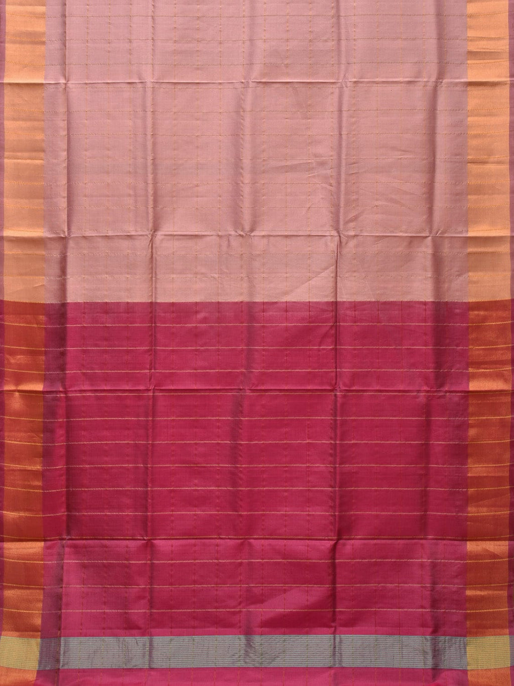 Cream and Pink Uppada Silk Handloom Saree with Checks and Contrast Pallu Design - Global Threads | Grocsy