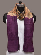Cream and Purple Kalamkari Hand Painted Sico Stole with Floral and Embroidery Design - Global Threads | Grocsy