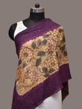 Cream and Purple Kalamkari Hand Painted Sico Stole with Floral and Embroidery Design - Global Threads | Grocsy