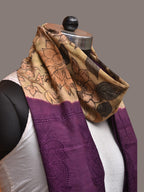 Cream and Purple Kalamkari Hand Painted Sico Stole with Floral and Embroidery Design - Global Threads | Grocsy