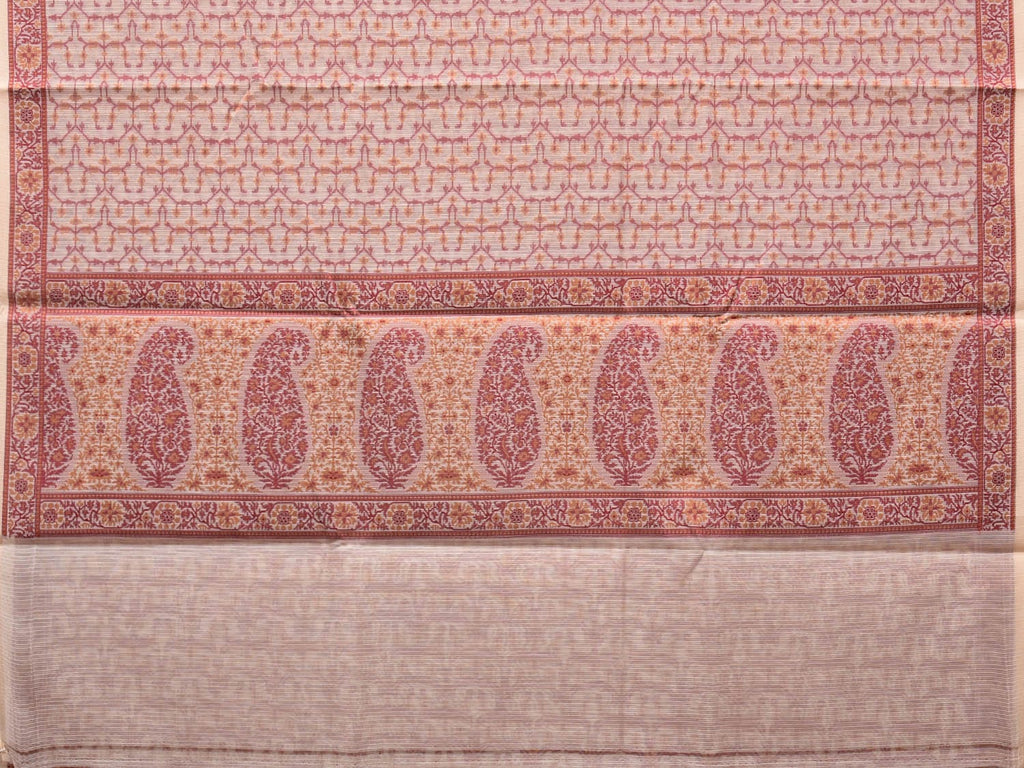 Cream and Red Cut Work Sico Cotton Saree with All Over and Border Design - Global Threads | Grocsy