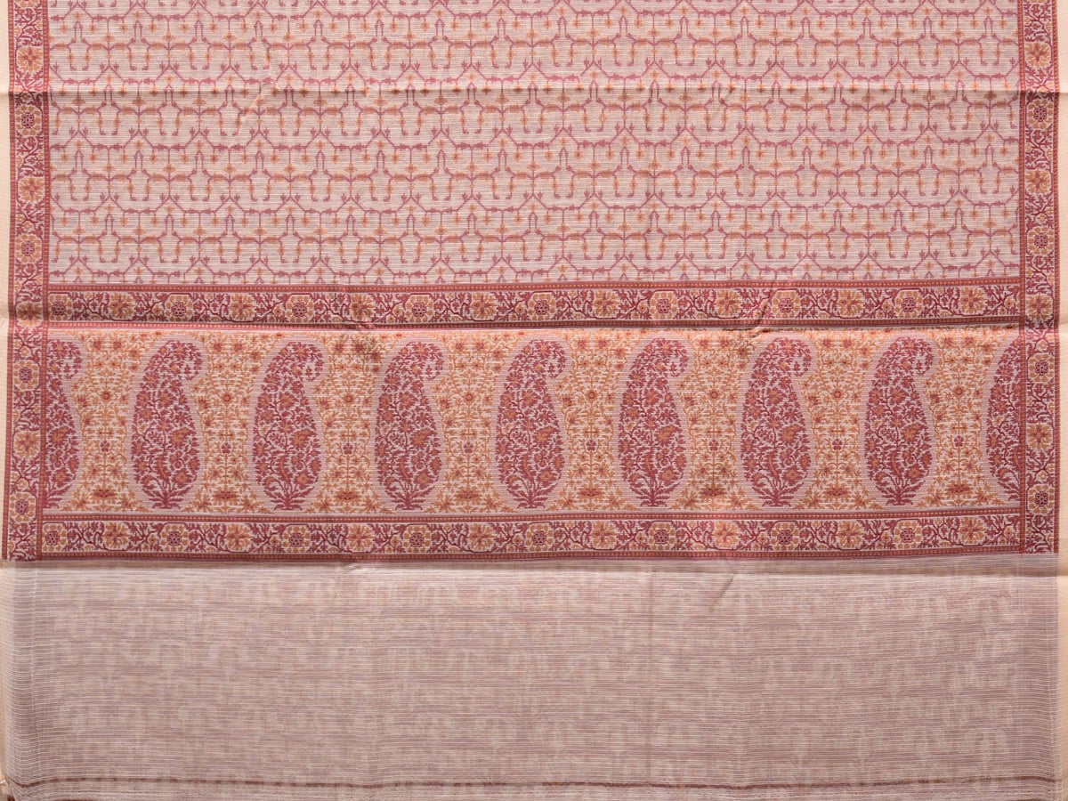 Cream and Red Cut Work Sico Cotton Saree with All Over and Border Design - Global Threads | Grocsy