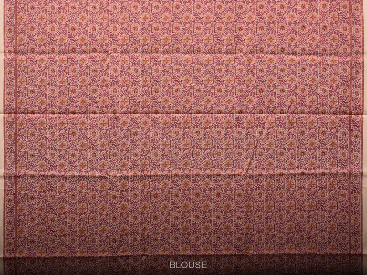 Cream and Red Cut Work Sico Cotton Saree with All Over and Border Design - Global Threads | Grocsy