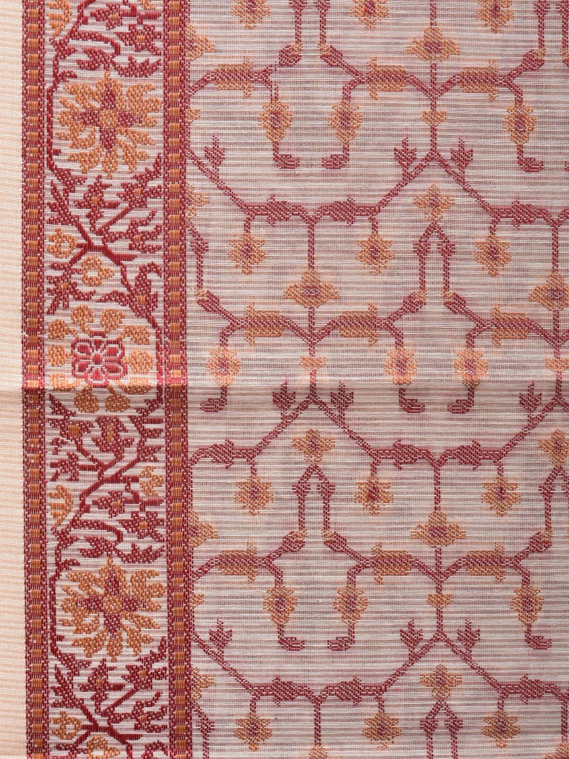 Cream and Red Cut Work Sico Cotton Saree with All Over and Border Design - Global Threads | Grocsy