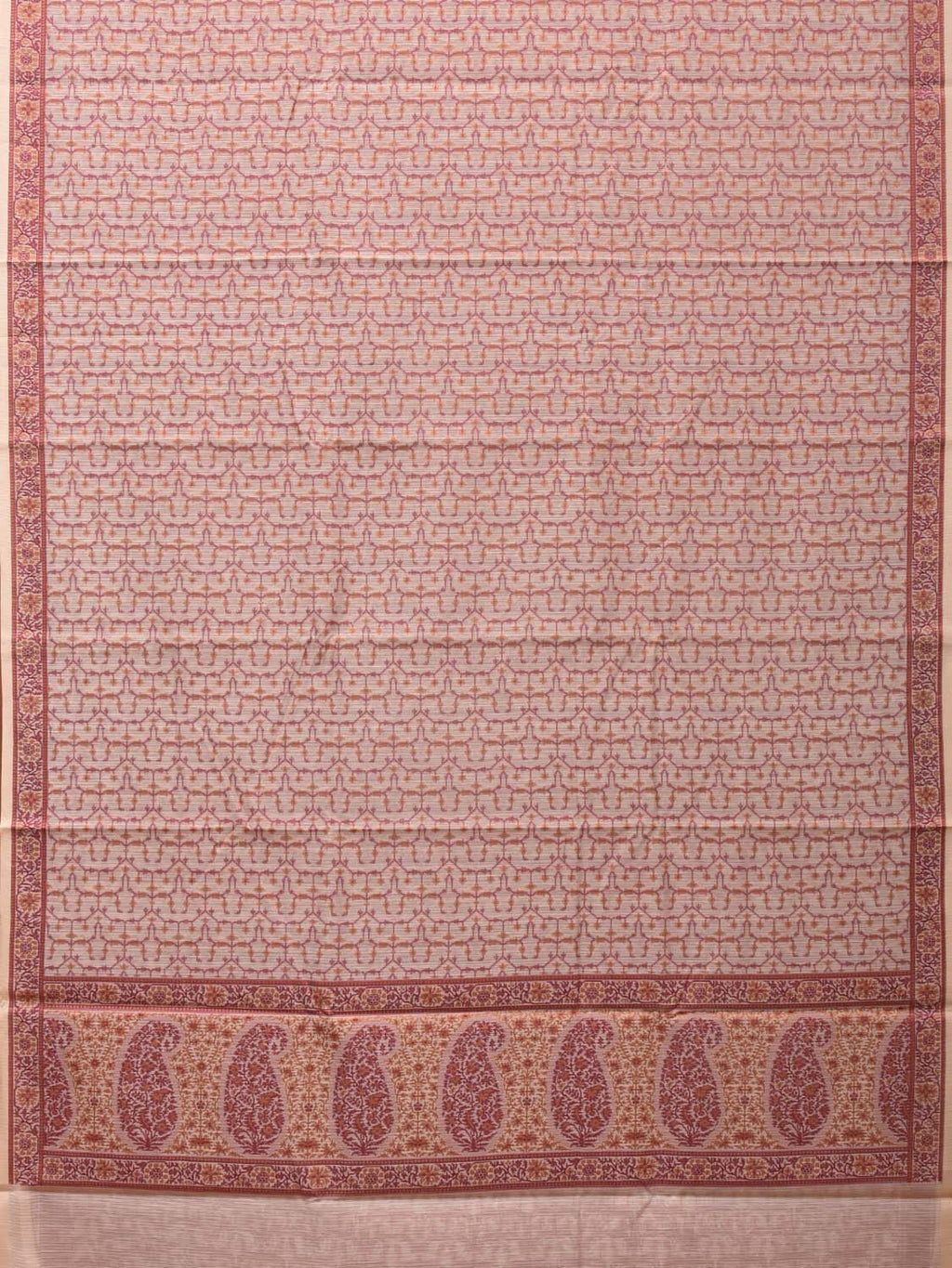 Cream and Red Cut Work Sico Cotton Saree with All Over and Border Design - Global Threads | Grocsy