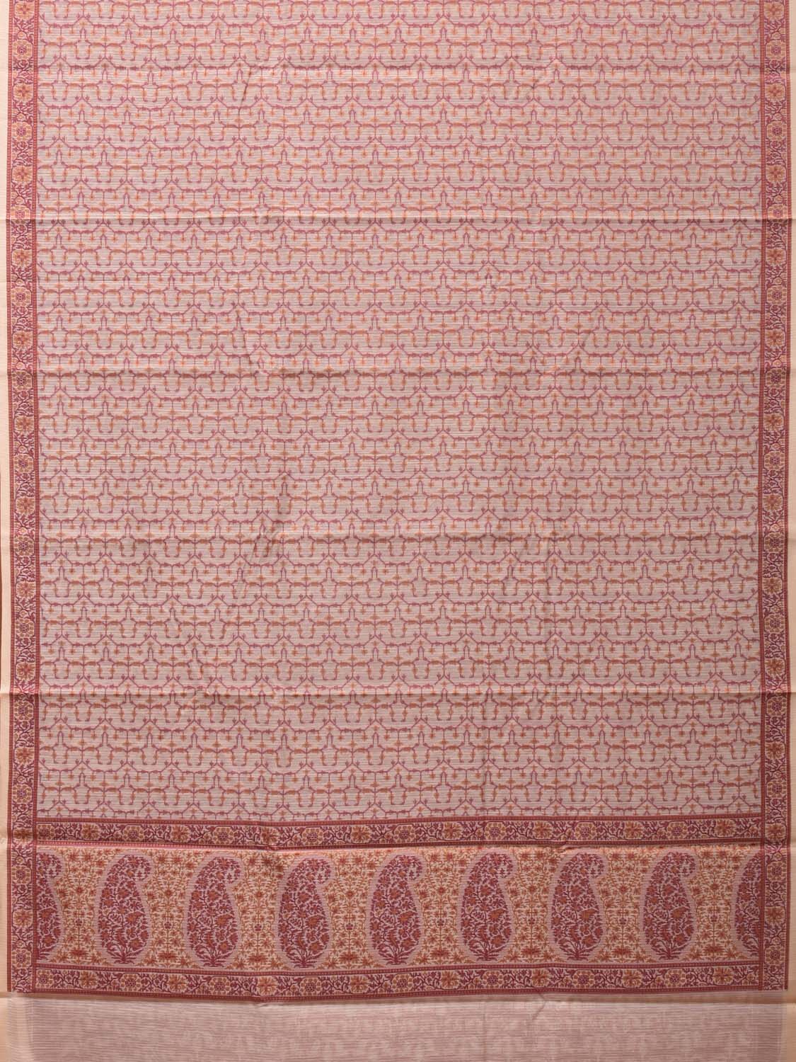 Cream and Red Cut Work Sico Cotton Saree with All Over and Border Design - Global Threads | Grocsy