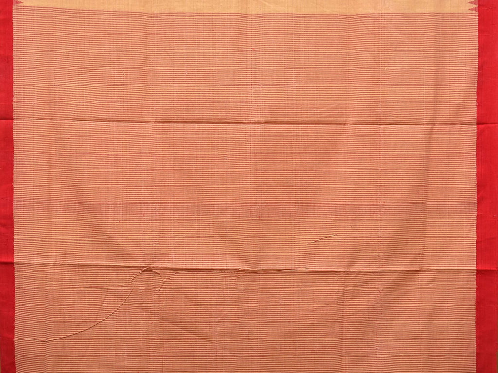 Cream and Red Khadi Cotton Handloom Saree Plain Saree with Strips Pallu Design - Global Threads | Grocsy