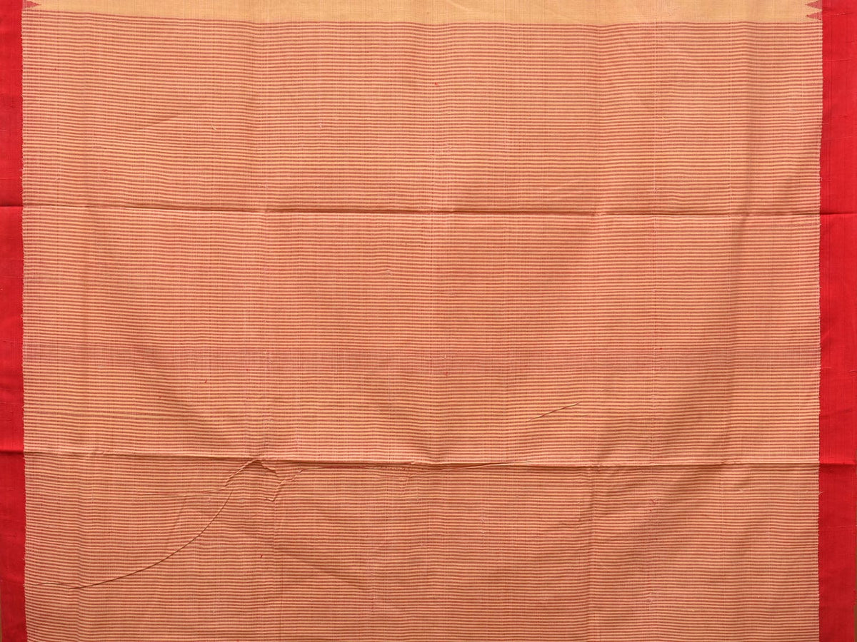 Cream and Red Khadi Cotton Handloom Saree Plain Saree with Strips Pallu Design - Global Threads | Grocsy