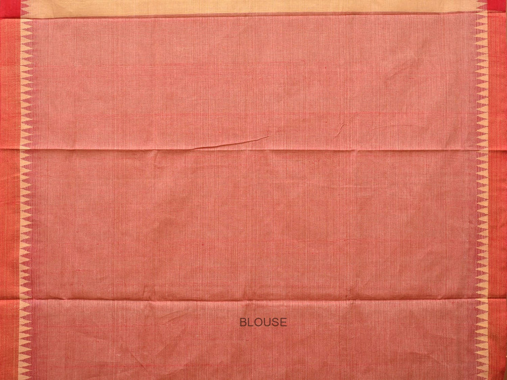 Cream and Red Khadi Cotton Handloom Saree Plain Saree with Strips Pallu Design - Global Threads | Grocsy
