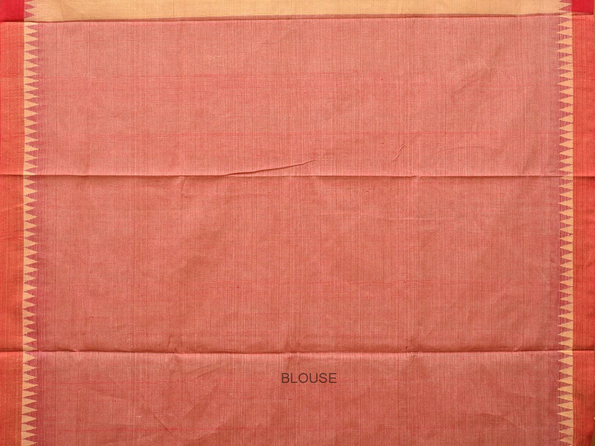 Cream and Red Khadi Cotton Handloom Saree Plain Saree with Strips Pallu Design - Global Threads | Grocsy