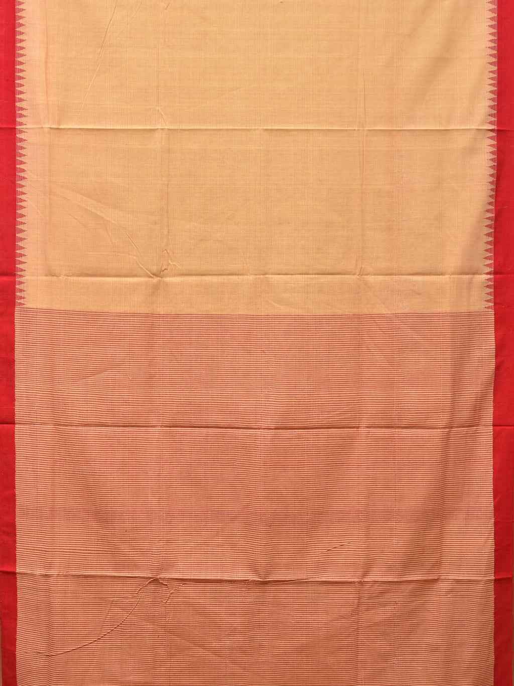Cream and Red Khadi Cotton Handloom Saree Plain Saree with Strips Pallu Design - Global Threads | Grocsy