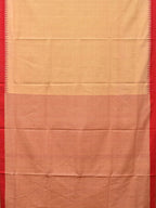 Cream and Red Khadi Cotton Handloom Saree Plain Saree with Strips Pallu Design - Global Threads | Grocsy