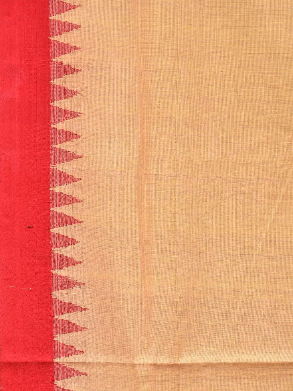 Cream and Red Khadi Cotton Handloom Saree Plain Saree with Strips Pallu Design - Global Threads | Grocsy