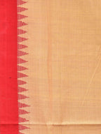 Cream and Red Khadi Cotton Handloom Saree Plain Saree with Strips Pallu Design - Global Threads | Grocsy