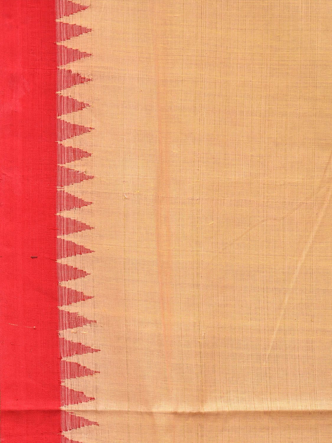 Cream and Red Khadi Cotton Handloom Saree Plain Saree with Strips Pallu Design - Global Threads | Grocsy