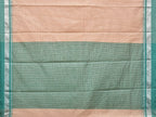 Cream and Turquoise Bamboo Cotton Saree with Strips Design No Blouse - Global Threads | Grocsy