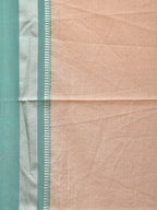 Cream and Turquoise Bamboo Cotton Saree with Strips Design No Blouse - Global Threads | Grocsy