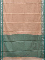 Cream and Turquoise Bamboo Cotton Saree with Strips Design No Blouse - Global Threads | Grocsy