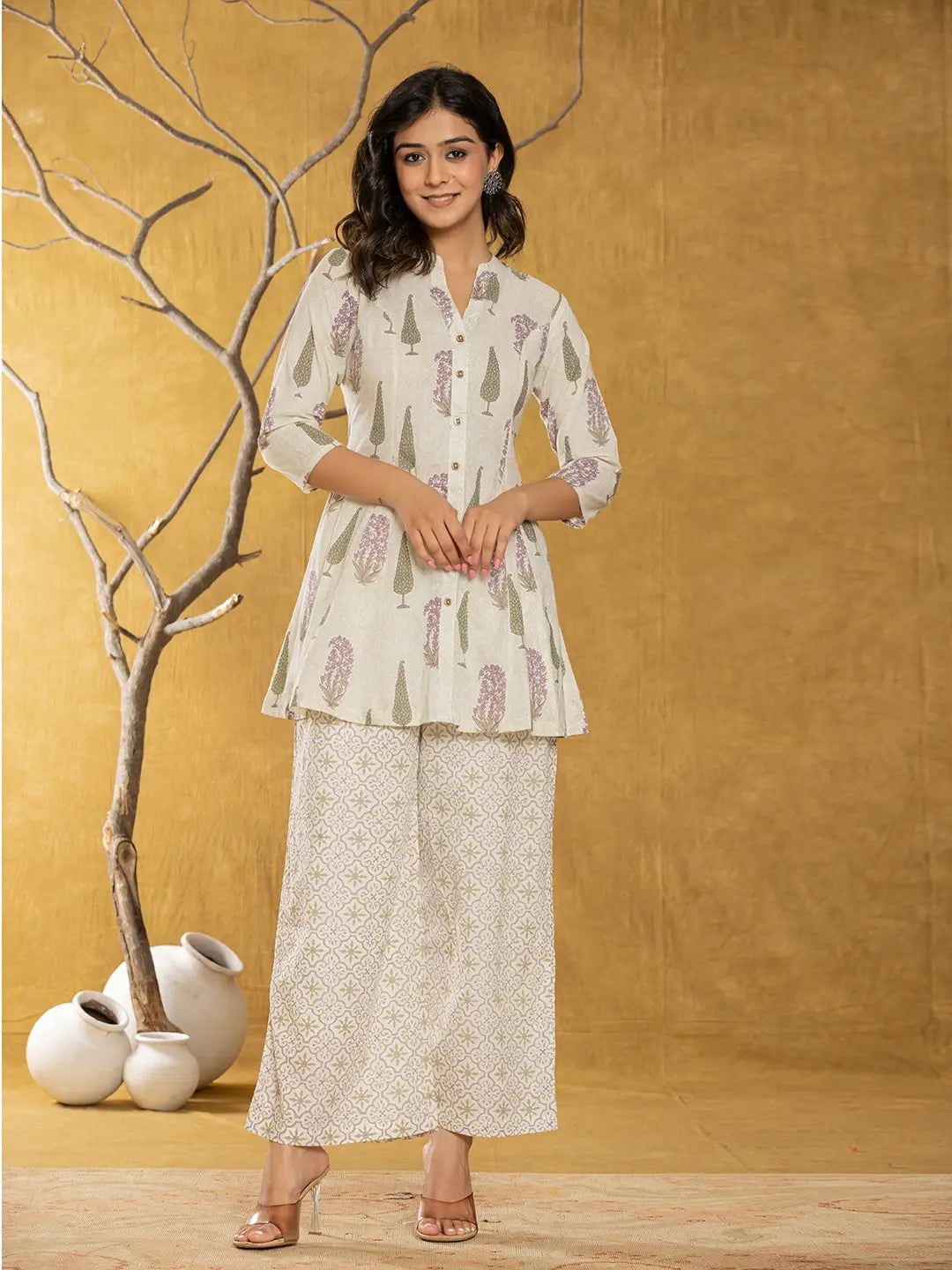 Yufta Cream Cotton Co-Ord Set | Grocsy