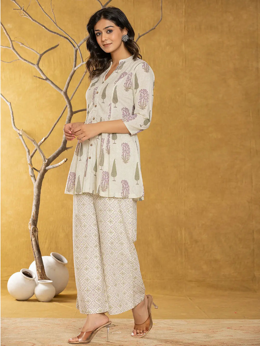 Yufta Cream Cotton Co-Ord Set | Grocsy