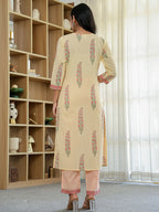 Yufta Cream Cotton Straight Ethnic Motifs Kurta Dupatta Set | Grocsy