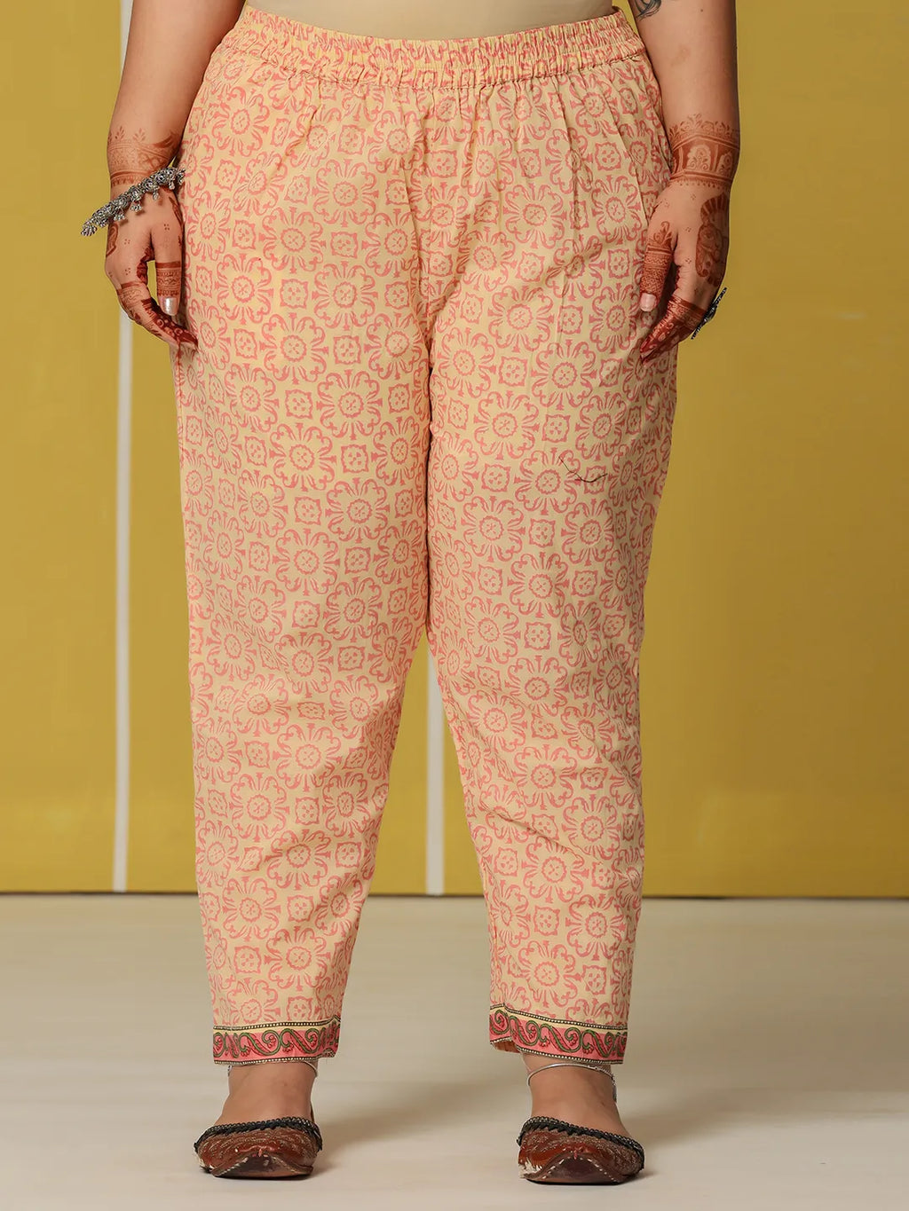 Yufta Cream Cotton Straight Plus Size Kurta Set | Grocsy