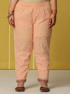 Yufta Cream Cotton Straight Plus Size Kurta Set | Grocsy