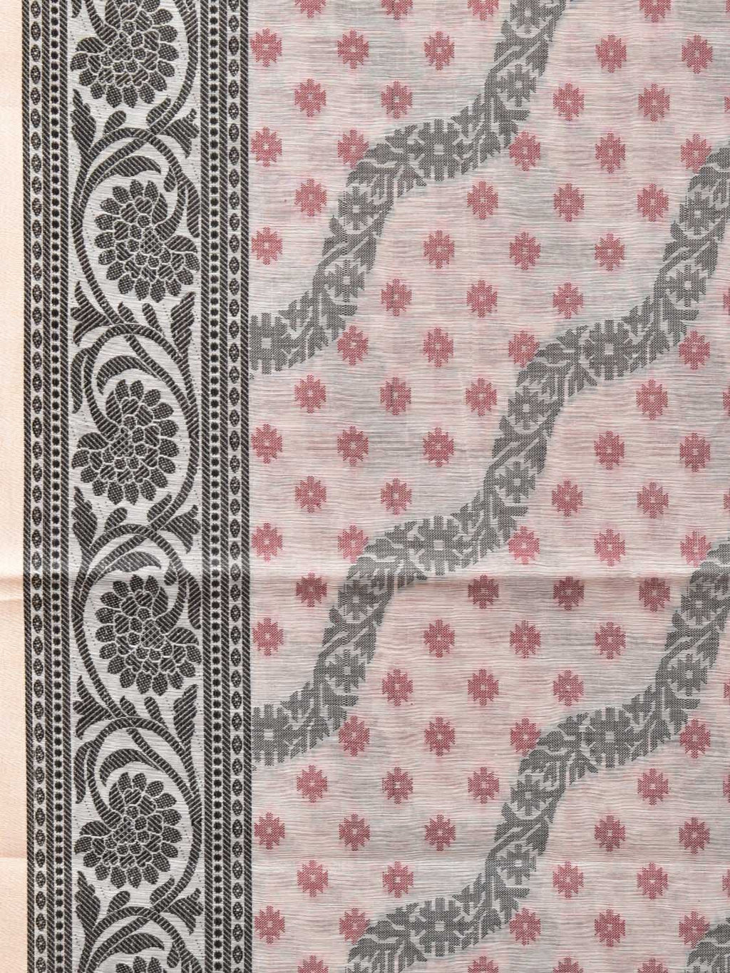 Cream Cut Work Sico Cotton Saree with All Over Diagonal and Border Design - Global Threads | Grocsy