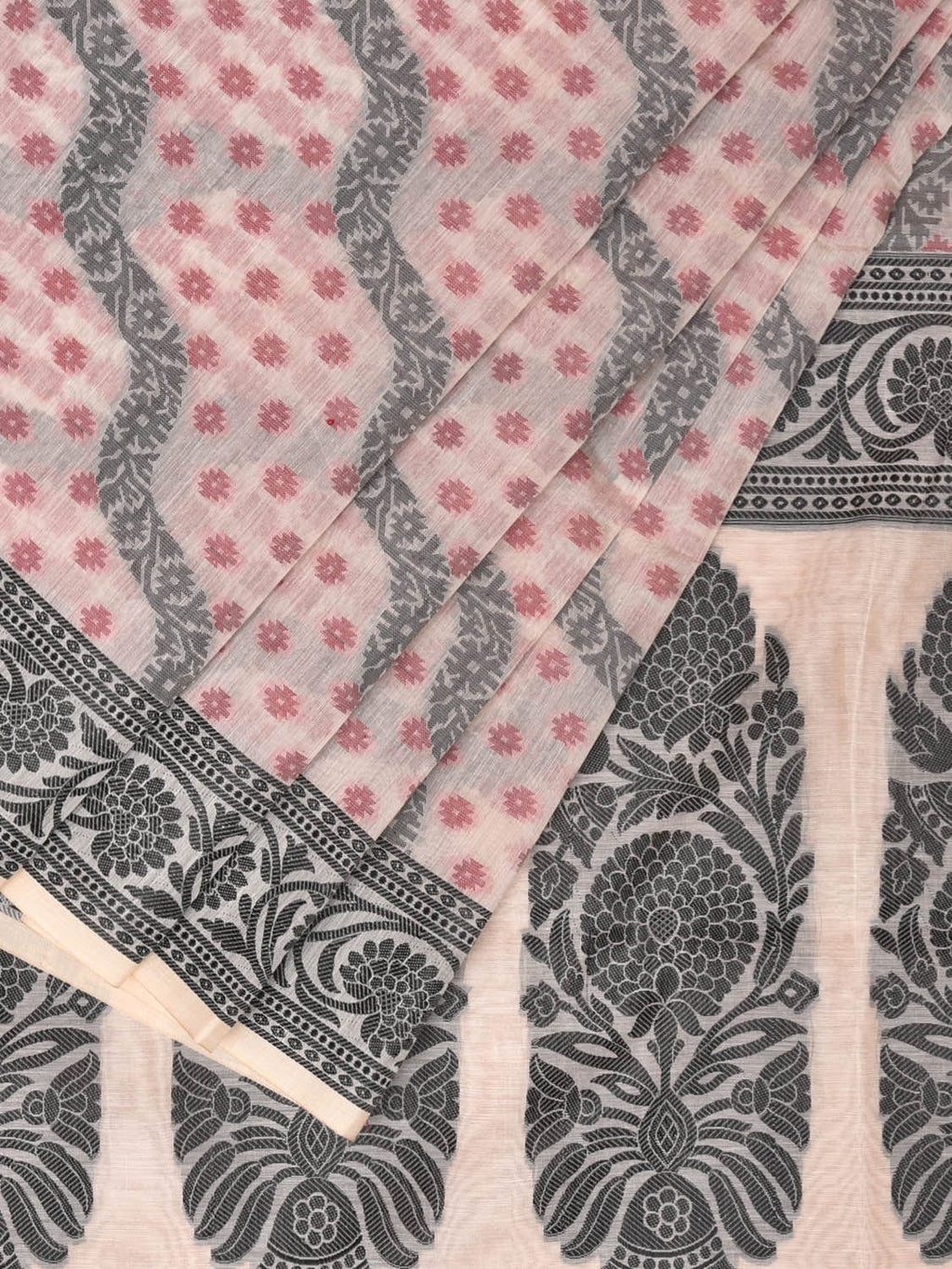Cream Cut Work Sico Cotton Saree with All Over Diagonal and Border Design - Global Threads | Grocsy