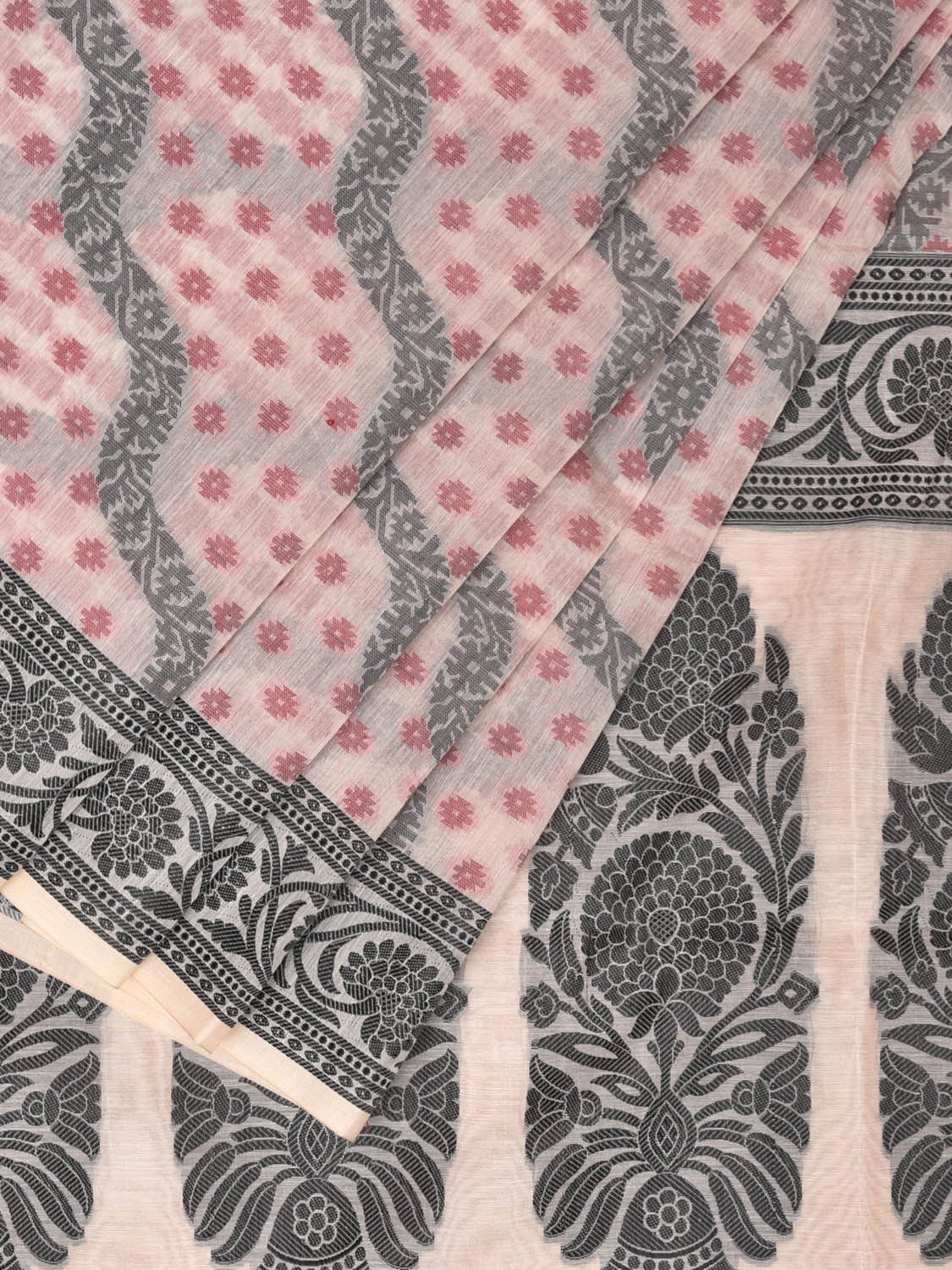 Cream Cut Work Sico Cotton Saree with All Over Diagonal and Border Design - Global Threads | Grocsy