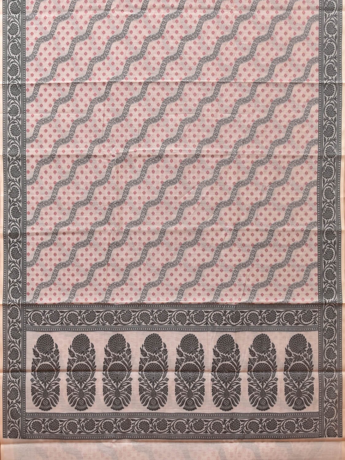 Cream Cut Work Sico Cotton Saree with All Over Diagonal and Border Design - Global Threads | Grocsy