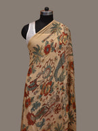 Cream Kalamkari Hand Painted Chiffon Dupatta with Dashavatar Design - Global Threads | Grocsy