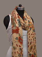 Cream Kalamkari Hand Painted Chiffon Dupatta with Dashavatar Design - Global Threads | Grocsy