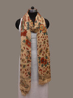Cream Kalamkari Hand Painted Chiffon Dupatta with Dashavatar Design - Global Threads | Grocsy
