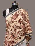 Cream Kalamkari Hand Painted Cotton Bhujodi Handloom Stole with Floral Design - Global Threads | Grocsy