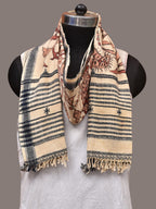 Cream Kalamkari Hand Painted Cotton Bhujodi Handloom Stole with Floral Design - Global Threads | Grocsy