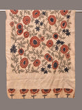 Cream Kalamkari Hand Painted Cotton Silk Dupatta with Floral Design - Global Threads | Grocsy