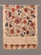 Cream Kalamkari Hand Painted Cotton Silk Dupatta with Floral Design - Global Threads | Grocsy
