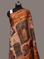 Cream Kalamkari Hand Painted Kanchipuram Silk Handloom Dupatta with Ajanta Design - Global Threads | Grocsy