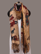 Cream Kalamkari Hand Painted Kanchipuram Silk Handloom Dupatta with Painting Design - Global Threads | Grocsy